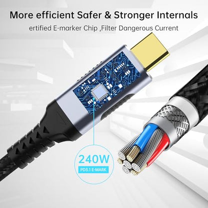 5ft USB 5 Cable, 80 Gbps Data Transfer, Dual 8K/16K Display Support, 240W Charging, USB-C to USB-C for Laptops, Monitors & PCs - size: 5 ft