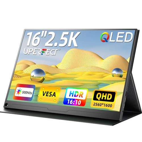 UPERFECT 16" 2.5K QLED Portable Monitor, 2560×1600 QHD Display | 120% sRGB Color, HDR, VESA Support, Smart Case Included, Matte Eye Care Screen, Portable Gaming Display for Laptop & Console - size: 16"
