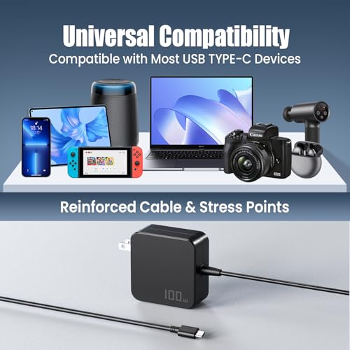 100W USB C Laptop Charger PD Fast Charging Power Adapter Compatible with MacBook Air/Pro 13, Dell XPS 13 Latitude, Lenovo ThinkPad Yoga IdeaPad, HP Spectre Envy EliteBook, ASUS ZenBook USB-C