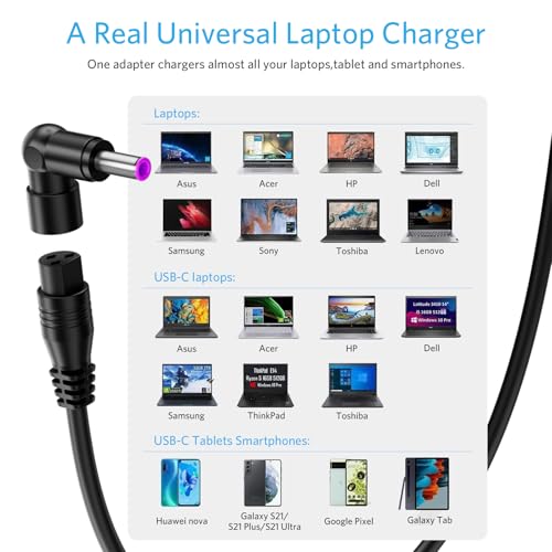 Belker 90W 65W USB C Universal Laptop Charger with 20 Tips | AC Adapter Power Cord for HP Dell Asus Lenovo Samsung Acer Gateway Toshiba Universal Laptop Power Supply - size: 90w w/ USB C tip