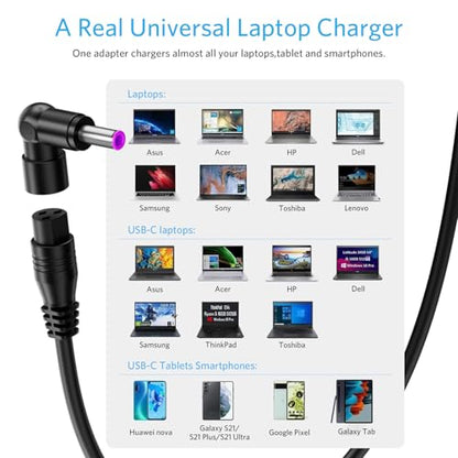 Belker 90W 65W USB C Universal Laptop Charger with 20 Tips | AC Adapter Power Cord for HP Dell Asus Lenovo Samsung Acer Gateway Toshiba Universal Laptop Power Supply - size: 90w w/ USB C tip
