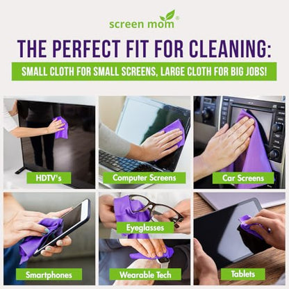 Screen Cleaner 6-Pack Microfiber Cloths for TV, Car, Laptop & Computer | Scratch-Free Care, TVs, Monitors, Lenses, Washable Fabric, Streak-Free Results, Multipurpose Use, Cleaning Kit