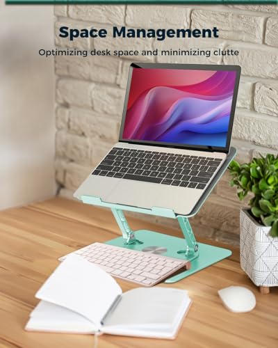Aoviho 360° Rotating Laptop Stand for Desk | Adjustable, Foldable, Portable Aluminum Ergonomic Riser | Compatible with MacBook, Dell, HP & All Laptops 10-16 inch | Mint Green - color: Mint Green