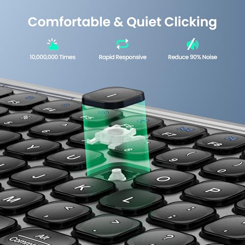 TECKNET Wireless Keyboard, Rechargeable Bluetooth Keyboard, 3-Device Free Switching (2.4G+BT), Quiet Typing, Lightweight & Portable, Compact Keyboard Compatible with Windows, macOS, Android, Gray