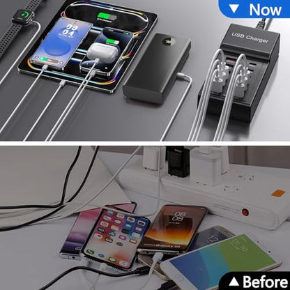 Multi USB Charger USB C Charging Station Block 50W 12 Ports Multiple USB C Hub USB Charging Strip for iPhone 13/14/15/16/Smartphone/Tablet - size: 50W 12 Port B