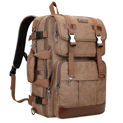 WITZMAN Canvas Travel Backpack for Men Large Laptop Backpack Fits 16 Inch | Expandable 32L to 42L, Carry-on Airline Approved Convertible Shoulder Rucksack, For Vacation, Overnight Trip, A6617 Brown - color: Brown