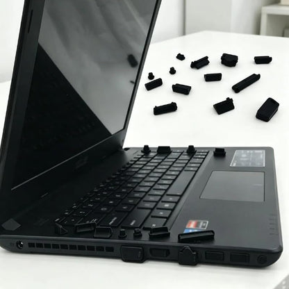 16 Pcs Laptop Dust Plug Set,Silicone USB Port Cover Protector Kit,Black | 16-Piece Set For RJ45 VGA USB Audio Power HDMI Ports,Soft Silicone,Matte Black,For Laptop And Desktop Port Protection