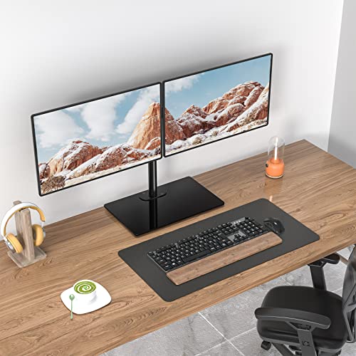 WALI Free Standing Dual Monitor Stand, Height Adjustable Monitor Mount with Glass Base, Fits LCD LED Flat Curved Screen up to 27 inch, 22lbs, with Grommet Base (GMF002) - size: Dual, style: Glass Free Stand