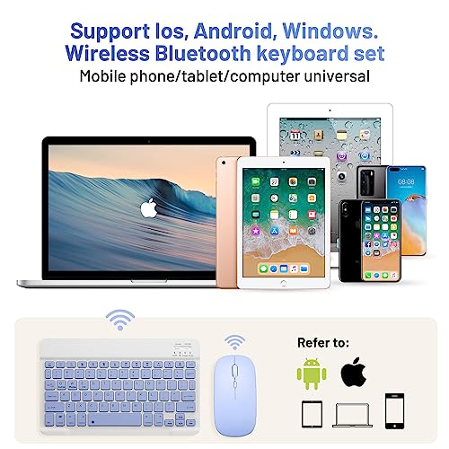 Bluetooth Keyboard and Mouse Combo Rechargeable Portable Wireless Keyboard Mouse Set for Apple iPad iPhone iOS 13 and Above Samsung Tablet Phone Smartphone Android Windows (10 inch Purple) - color: purple