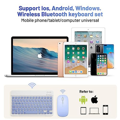 Bluetooth Keyboard and Mouse Combo Rechargeable Portable Wireless Keyboard Mouse Set for Apple iPad iPhone iOS 13 and Above Samsung Tablet Phone Smartphone Android Windows (10 inch Purple) - color: purple