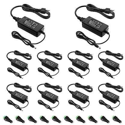 ALITOVE 12V 5A Power Supply 60W 12 Volt Transformer 5Amp 4A 3A, 10 Pack | AC/DC Adapter 100-240V 50/60hz to 12V Power Adapter, for LED Strip Light CCTV Camera Router Radio Sceptre Monitor - size: 10 Pack