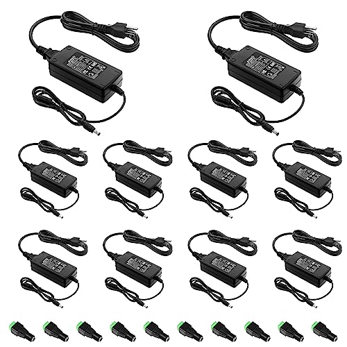 ALITOVE 12V 5A Power Supply 60W 12 Volt Transformer 5Amp 4A 3A, 10 Pack | AC/DC Adapter 100-240V 50/60hz to 12V Power Adapter, for LED Strip Light CCTV Camera Router Radio Sceptre Monitor - size: 10 Pack