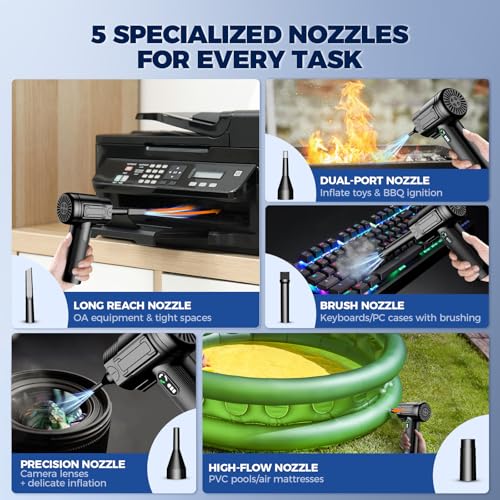 Compressed Air Duster, Rechargeable Electric Air Blower with Multiple Attachments, Cordless Dust Cleaner for Keyboard and Electronics