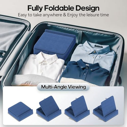 KDD Tablet Pillow Stand with Storage, Foldable iPad Holder for Lap, Desk and Bed, Angle Adjustable Soft Pad Dock with Stylus Mount Compatible with iPad Pro, Air, mini, Book, Phone and Tablet (4-13") - color: Dark Blue