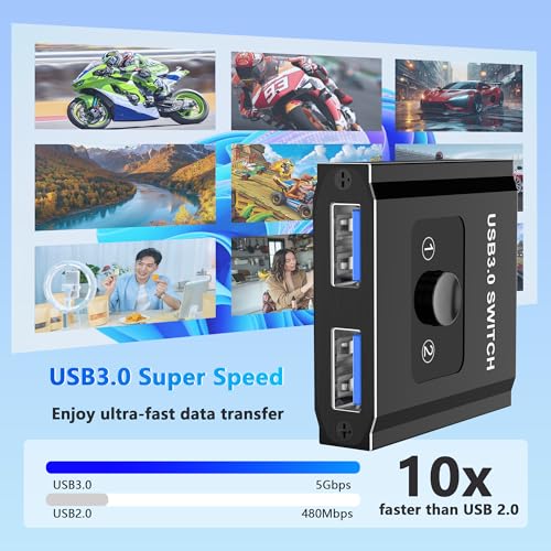 USB Switch, Bi-Directional USB3.0 Switcher 2 Computers Share Keyboard Mouse Printer, USB Splitter 1 in 2 Out/2 in 1 Out, USB-A Splitter for Laptop, Aluminum Selector, Keyboard Mouse Switch