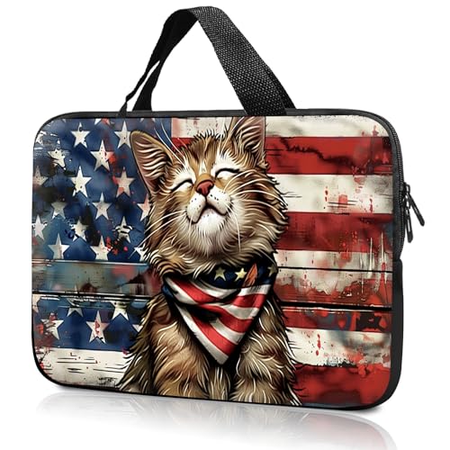 14" 15" Laptop Handle Bag Computer Bag,14.2" 15.4 inch Pouch Holder Notebook Sleeve Cover Compatible for Dell,Lenovo,Toshiba HP, Asus Notebook Messenger Briefcase-Flag Cute Cat - color: Flag Cute Cat