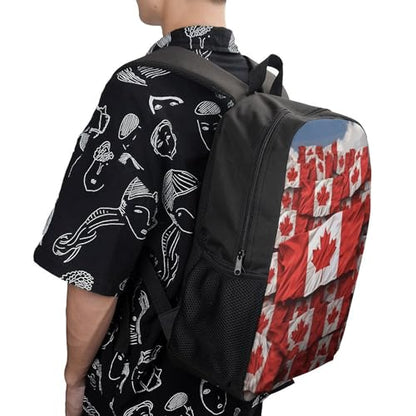 Canadian Flag Business Laptop Backpack for Women Men 17 Inch Carry on Backpack Waterproof Black Bookbag Fashion Lightweight Backpacks for Travel Hiking Camping Casual Daypack Backpacks