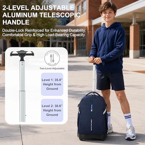 NEW TILAMI 18 Inch Expandable Rolling Backpack Stair-Climbing for School | 6-Wheel Stair-Climbing Girls Boys Carry-on Suitcase 15.6 Laptop Sleeve Water-Resistant Adjustable Handle Wheel Travel Camping - color: Navy Blue