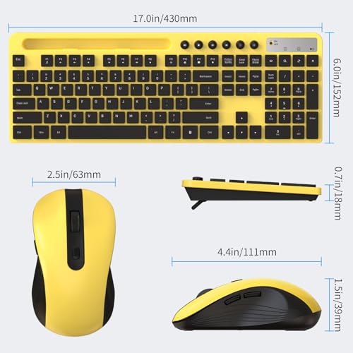 Wireless Keyboard and Mouse Combo, MARVO 2.4G Ergonomic Wireless Computer Keyboard with Phone Tablet Holder, Silent Mouse with 6 Button, Compatible with MacBook, Windows (Yellow) - color: Yellow