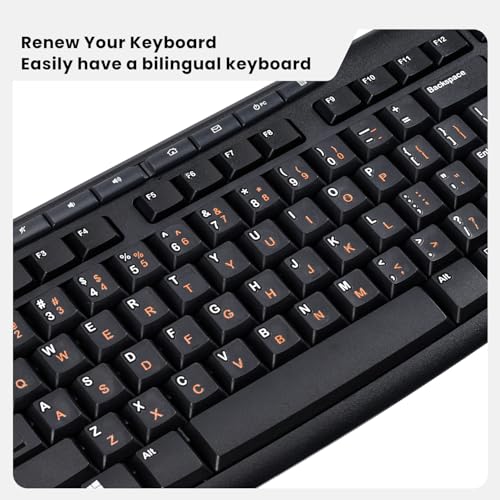 2PCS English Keyboard Stickers Letters Laptop Computer PC Desktop Keyboard | Borderless Keyboard Letter Replacement Stickers, 3D English Transfer Printing Characters, Restore Original Key Feel, Orange - size: English-Orange