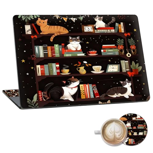 Laptop Skin Sticker Decal 15.6 Inch,12 13 13.3 14 15 15.6 in Laptop Netbook Skins for Notebook,Art Decal Removable Waterproof Scratch Resistant,Universal Vinyl Cover,Bookshelf Cat Cute - color: Bookshelf Cat Cute