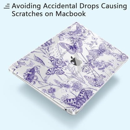 for MacBook Pro 13 inch Case 2022 M2 A2338 2020 Release– Fashionable Lightweight Floral Design Transparent HD Clear Laptop Shell, with TPU Keyboard Cover & OTG Adapters, Butterfly Blue - color: Butterfly Blue