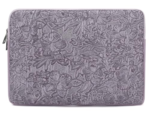Embossing Floral Pattern PU Leather Laptop Sleeve Case with Pocket MacBook Air 13 inch,iPad Pro 13 inch and 12.5 inch-13.6 inch Notebook Computer Laptop (Purple PU) - color: Purple PU, size: 12.5 inch-13.5 inch