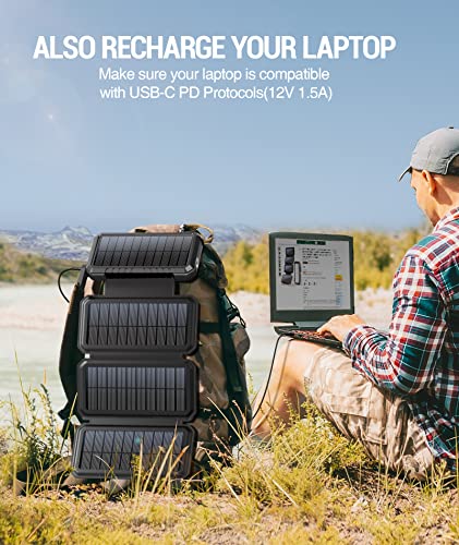 BLAVOR 20,000mAh PD 18W Solar Charger Power Bank Foldable-Black Plus 10W Portable Solar Charger(5V/2A Max)