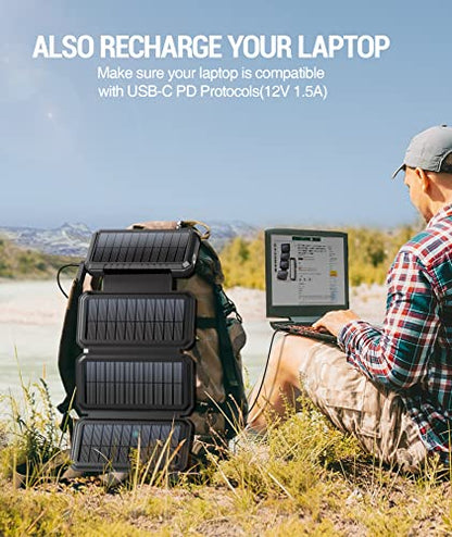 BLAVOR 20,000mAh PD 18W Solar Charger Power Bank Foldable-Black Plus 10W Portable Solar Charger(5V/2A Max)