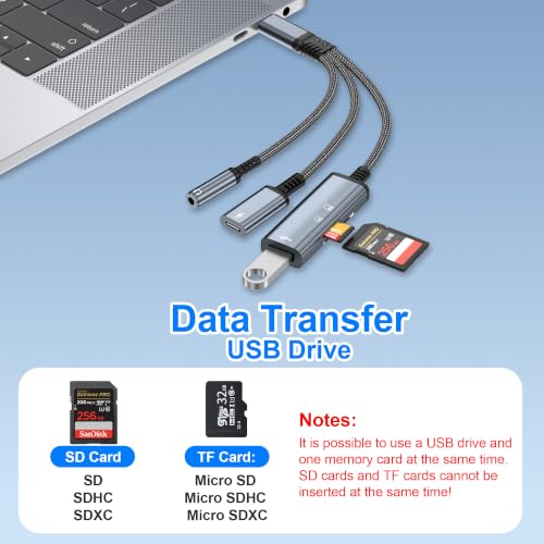 USB-C to 3.5mm Headphone Adapter,3 in 1 USB C Charging Port Splitter,OTG Adapter,TF/SD Card Reader,USB C to Audio Jack Adapter for iPhone15 16 17,Android,iPad,Laptop,Slivery