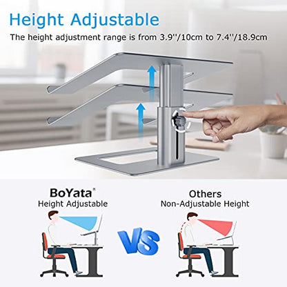 BoYata Laptop Stand, Ergonomic Aluminum Height Adjustable Computer Stand Laptop Holder for Desk, Compatible with MacBook Pro/Air, Dell, Lenovo, HP, Samsung, More Laptops 11-17" - color: Grey