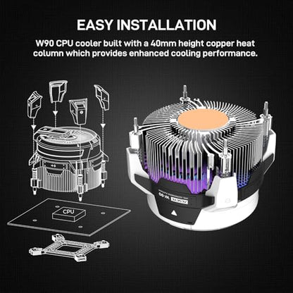 ALSEYE W90 CPU Cooler, Temperature Displayed CPU Cooler for Small Size PC Case with Powerful 90mm ARGB Lighting Fan and 40mm High-Performance Heat Column Inside (W90 Intel Version) - style: W90 Intel version