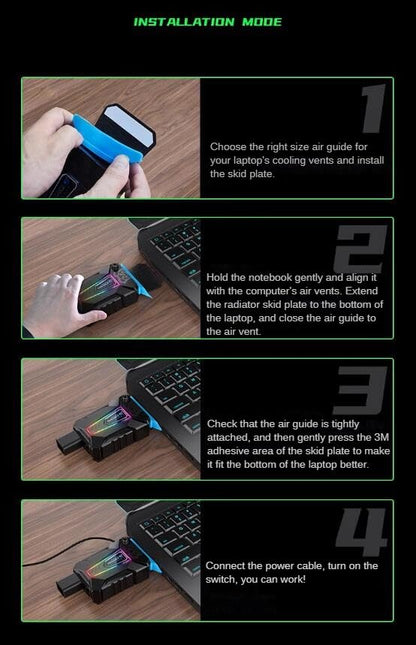 Gaming Notebook Laptop Vacuum Cooler USB Air Cooler Seven Color Dazzling Light Mute Adjustable Speed MAX 4100±10％RPM Portable External Extraction Cooling Fan
