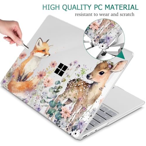 Mektron Surface Laptop Go 12.4 inch Case Compatible with Go 3/2/1 Microsoft Surface Laptop 12.4" Cover 2023-2020 Releases Model 1943/2013 Plastic Hard Shell Case with Screen Protector, Fox and Deer - color: Fox and Deer