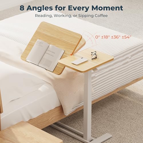 32''Large Pneumatic Overbed Tilting Bedside Table,Desk with Wheels | 31.6" x 15.7" Maple Double Flip Tabletop,Hospital Medical Bedside Table,Overbed Table with Wheels,Small Standing Desk - color: Maple, size: Large