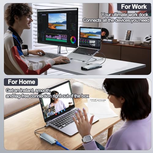 USB C Hub 8-in-1 Ethernet 4K HDMI Adapter for Laptops | 4K@60Hz HDMI, 100W PD, 3x USB 3.0, 1Gbps Ethernet, SD/TF Reader, for Mac/iPad/PC