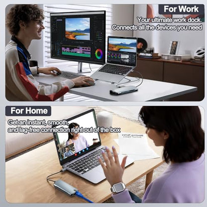 USB C Hub 8-in-1 Ethernet 4K HDMI Adapter for Laptops | 4K@60Hz HDMI, 100W PD, 3x USB 3.0, 1Gbps Ethernet, SD/TF Reader, for Mac/iPad/PC
