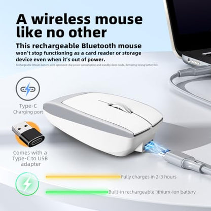 FMOUSE Mini Portable 2-in-1 Wireless Bluetooth Mouse & TF Card Reader - 8GB TF Card Included, 3.07×1.49×0.87in / 30g, USB-C Rechargeable, for MacBook iPad Laptop Chromebook, Travel Business, Silver - color: Silver / With 8GB TF Card