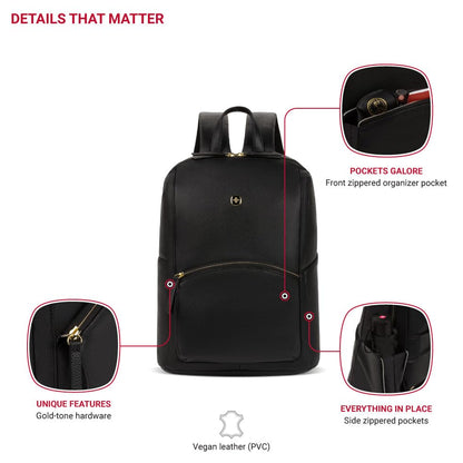 SwissGear Serenity Luxe Women's Laptop Backpack, Laptop Bag Fits Most 13-Inch Laptops, Black, 16 Inches - color: Black