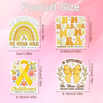 100 Pcs Childhood Cancer Awareness Stickers Childhood Cancer Items | Childhood Cancer Awareness Items, Yellow Ribbon Design, Waterproof Vinyl, Bow Sunflower Decals for Luggage Laptop Journaling - style: Childhood Cancer Awareness