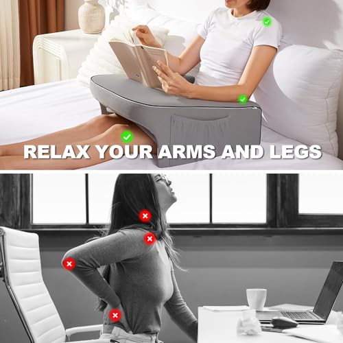 cooloo8 Lap Desk Pillow for Bed, Soft Arm Rest Pillow, Reading Lap Pillow, Memory Foam Reading Pillow, Laptop Lap Desk for arms for Reading, Working in Bed Couch(Grey) - size: Lap Desk Pillow - Small
