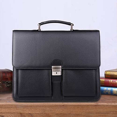 Jack&Chris Mens New PU Leather Attache Briefcase Traditional Messenger Lawyer Bag, MBYX015 - color: Black