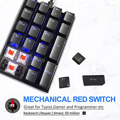 MOTOSPEED K23 Mechanical Numeric Keypad Red Switch Wired 21 Keys Mini Numpad Portable Gaming Keypad Extended Layout for Cashier - color: black