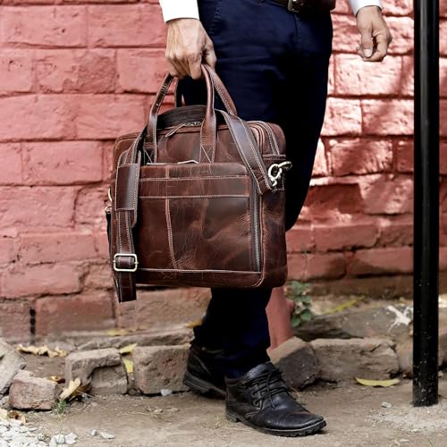 Leather briefcase bag for men Leather Laptop Bags For Men and Women Travel Messenger Bag - color: 18" Brown, size: 18" Briefcase