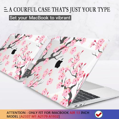 CISSOOK Compatible with MacBook Air 13 inch Case Pink 2021 2020 2019 2018 | A2337 A2179 A1932, 4in1 Set Hard Shell Case Keyboard Cover Screen Protector for MacBook Air 13 inch M1, Cherry Blossoms - color: Cherry blossoms