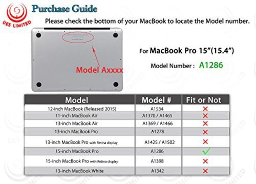 UESWILL 2in1 Smooth Soft-Touch Matte Hard Shell Case with Silicone Keyboard Cover Compatible with MacBook Pro 15 inch with CD-ROM (Non-Retina) (Model A1286) + Microfibre Cleaning Cloth, Black - color: Black, size: MacBook Pro 15" (CD-ROM)