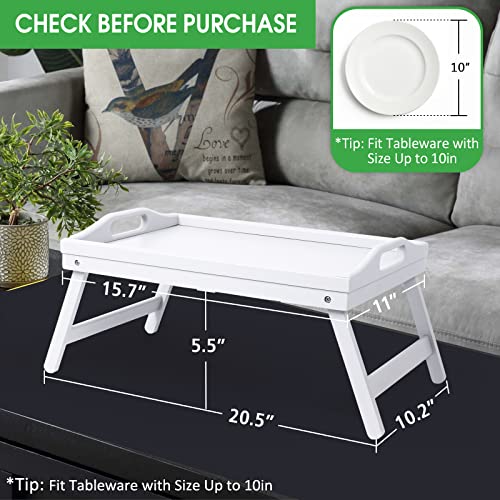 Artmeer Bed Tray Table with Foldable Legs,Bamboo Breakfast Tray with Handles Ideal for Sofa, Bed, Eating,Working,Used As Laptop Desk Snack Tray 2 Pack(White) - color: White-2 Pack