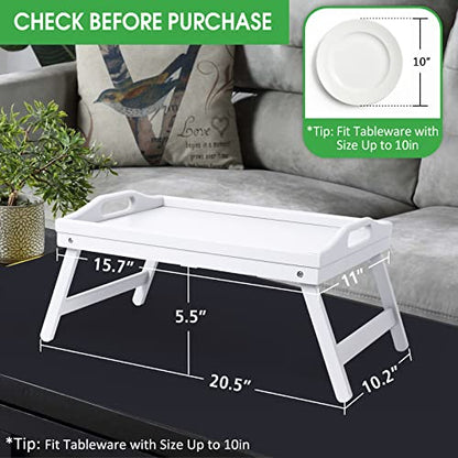 Artmeer Bed Tray Table with Foldable Legs,Bamboo Breakfast Tray with Handles Ideal for Sofa, Bed, Eating,Working,Used As Laptop Desk Snack Tray 2 Pack(White) - color: White-2 Pack