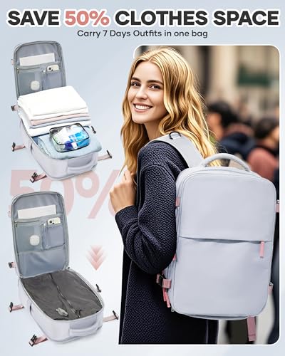 Vacuum Seal Travel Backpack with Air Pump,Compression Vacpack Waterproof Carry On Backpack for Travel Women Men with Vacuum System,Airlines Approved Daypack Laptop Space Saver Bags,Grey - color: Grey(with Air Pump)