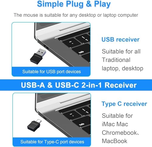 Rechargeable Bluetooth Mouse for Laptop,Wireless Mouse for MacBook air/mac/MacBook pro,Mouse jiggler Bluetooth 5.2/3.0 and 2.4GHz USB Type-C